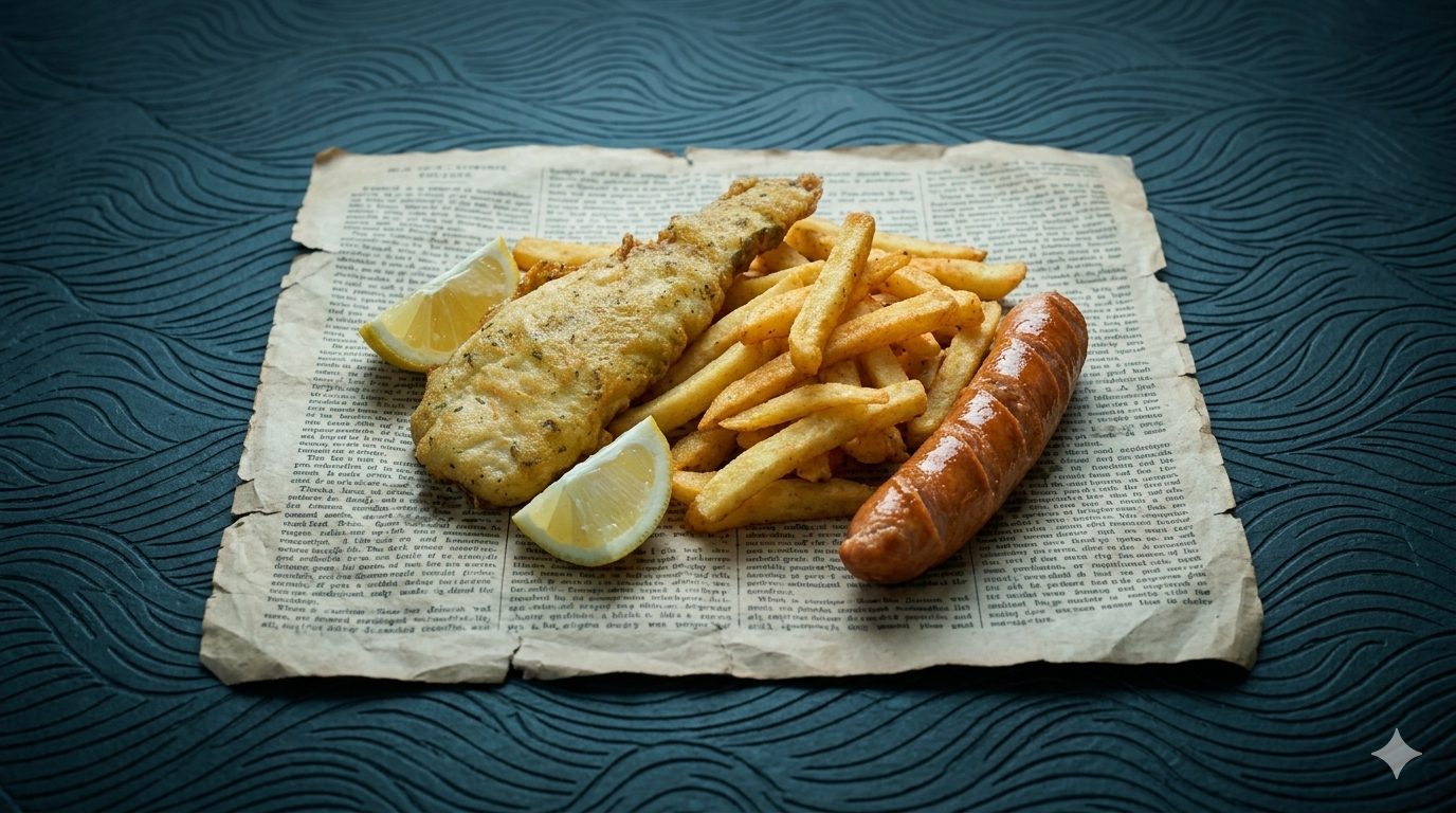 Fish, chips and a Russian with lemon wedges